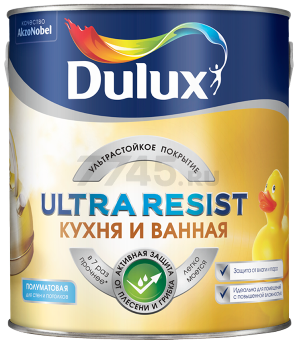 Краска водно-дисперсионная DULUX Ultra Resist Кухня и ванная база BC матовая 4,5 л